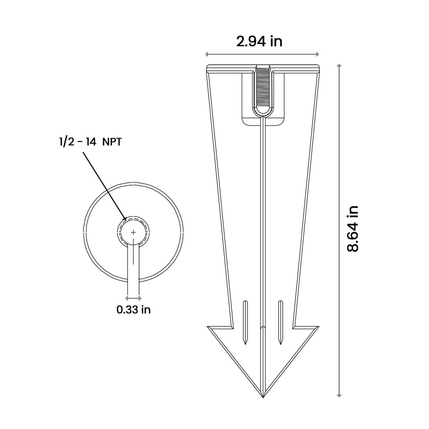 landscape lighting ground stake dimensions and size in inches and 1/2 npt threads