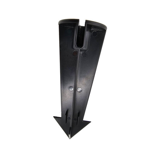 longer threads ground stake made out of black plastic abs with pointy edges to cut through ground