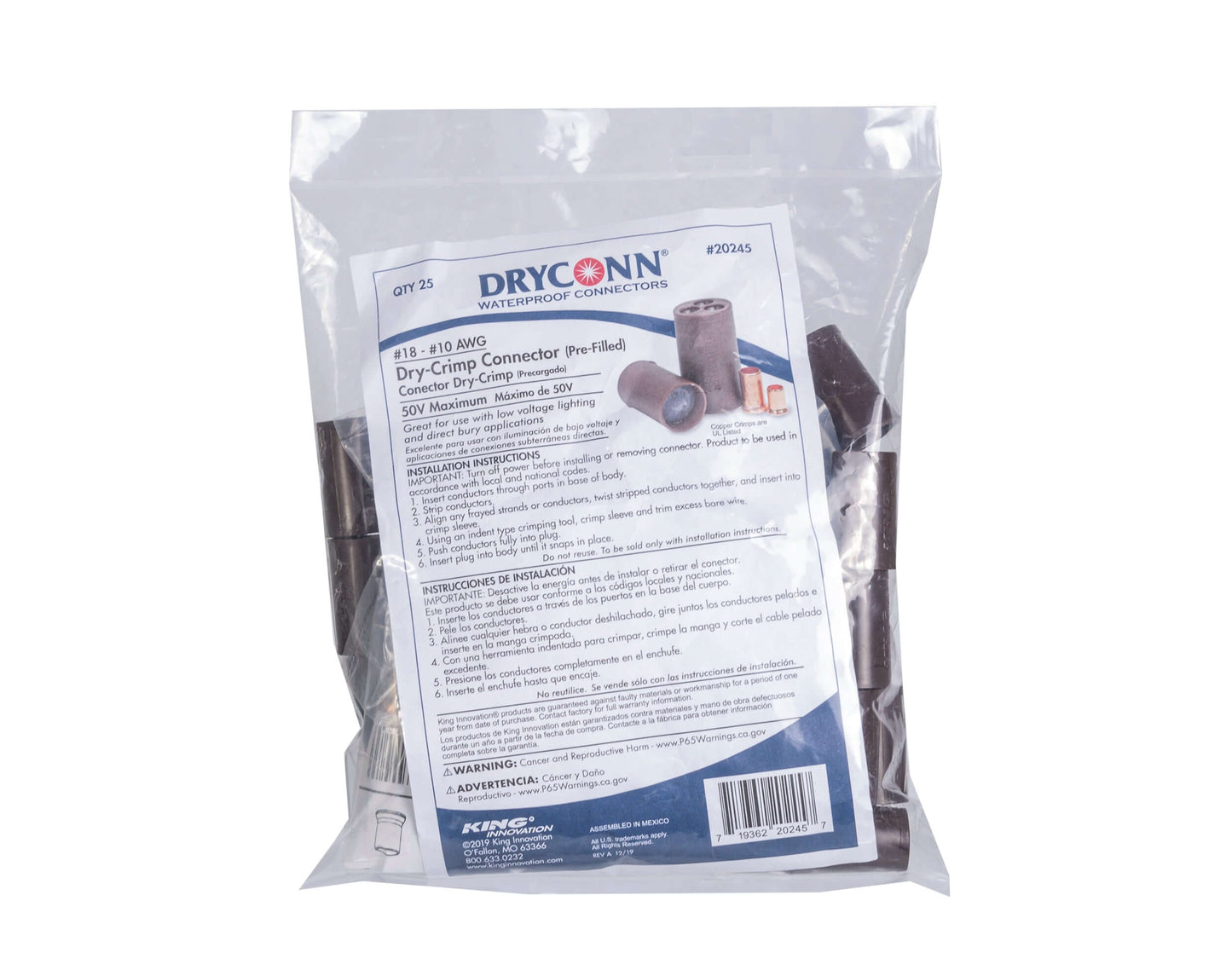 King 20245 - Dry-Crimp Pre-Filled Wire Connectors and Housing (Bag of 25) - Wire Connectors - All Lighting Direct