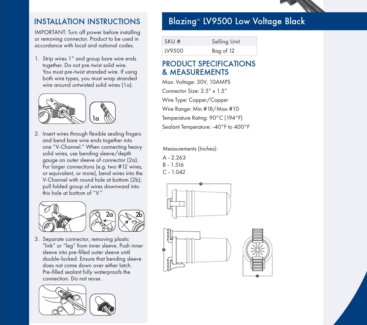 King LV9500 | Blazing Low Voltage Black Wire Connectors #12 pcs