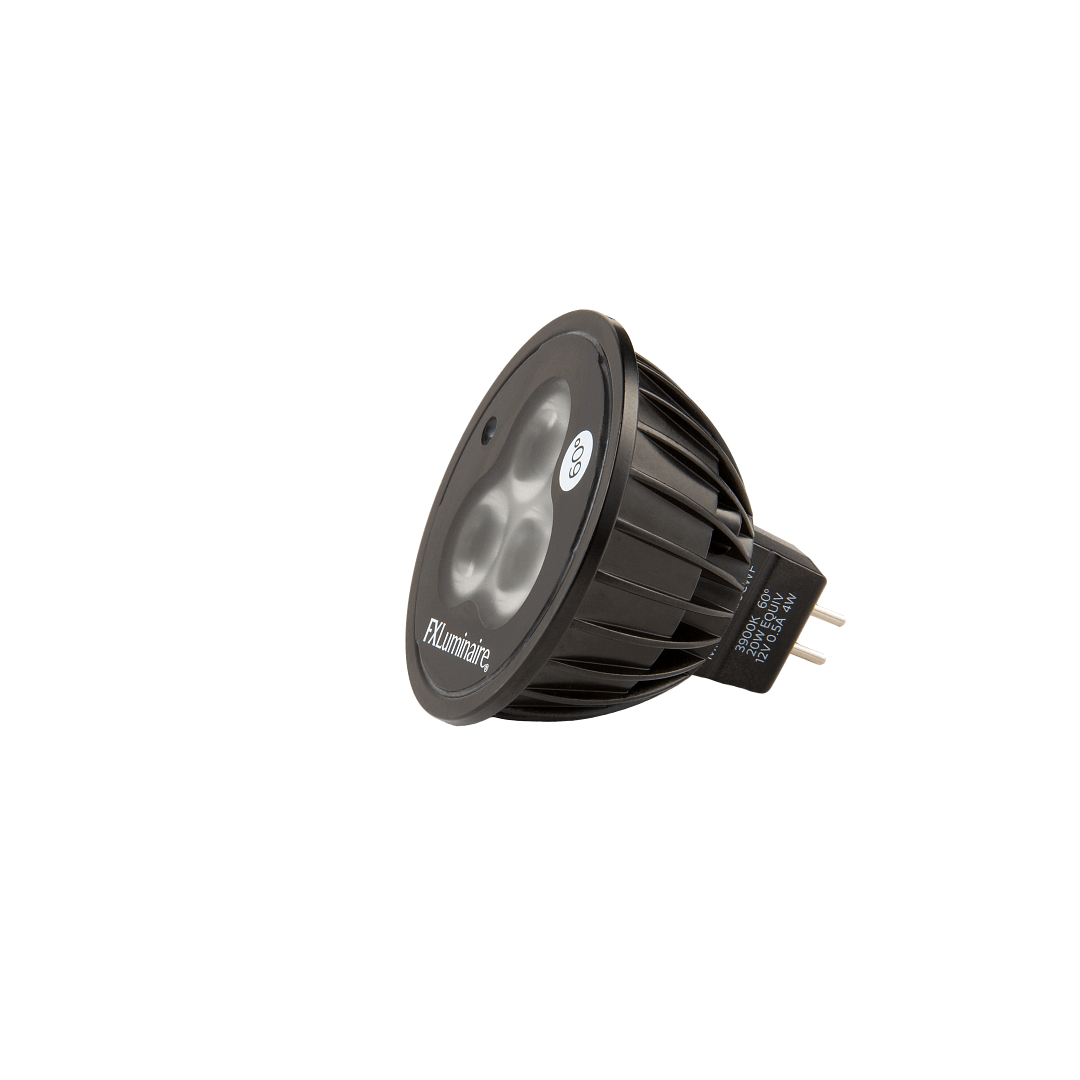 FX Luminaire MR16 5W LED lamp for landscape lighting, warm 2700K, wide flood angle, energy-efficient alternative.