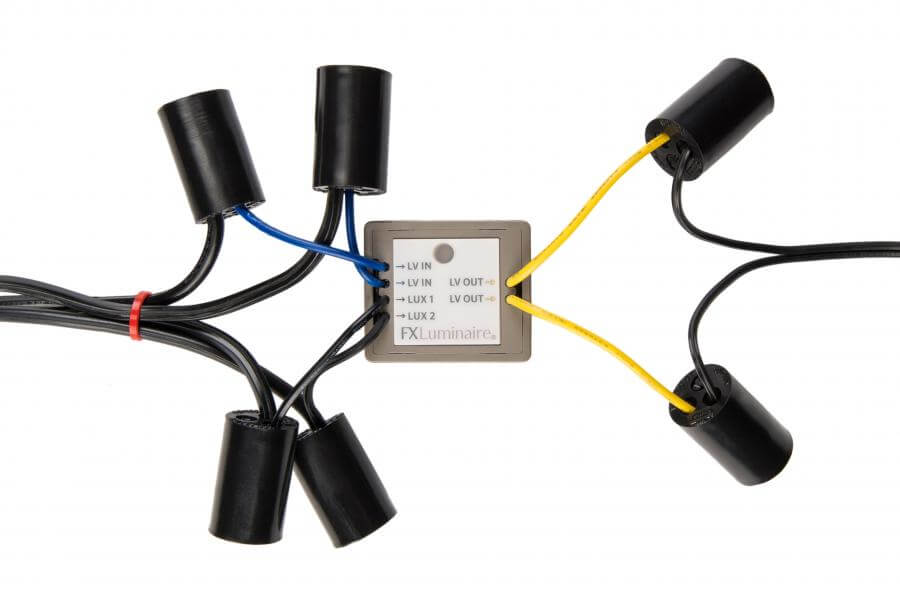 FX Luminaire Low Voltage Luxor Cube wiring for landscape lighting zoning and dimming control.