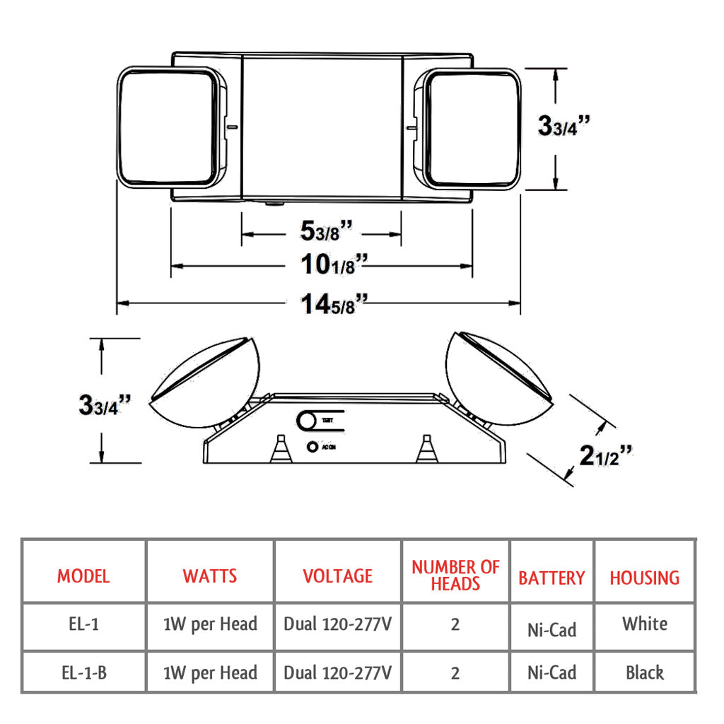 Westgate LED Emergency Lights with 2 Heads, 1W per head, 120-277V