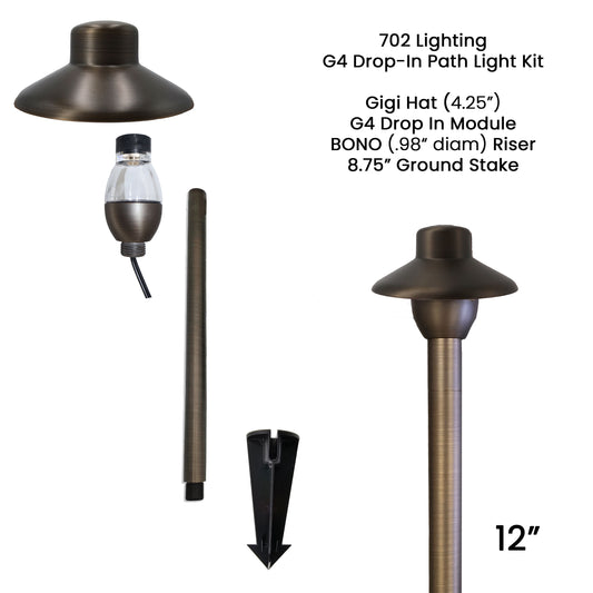702 Lighting Drop-In Path Light Kit, G4 Module, Small Hat, 12in Riser
