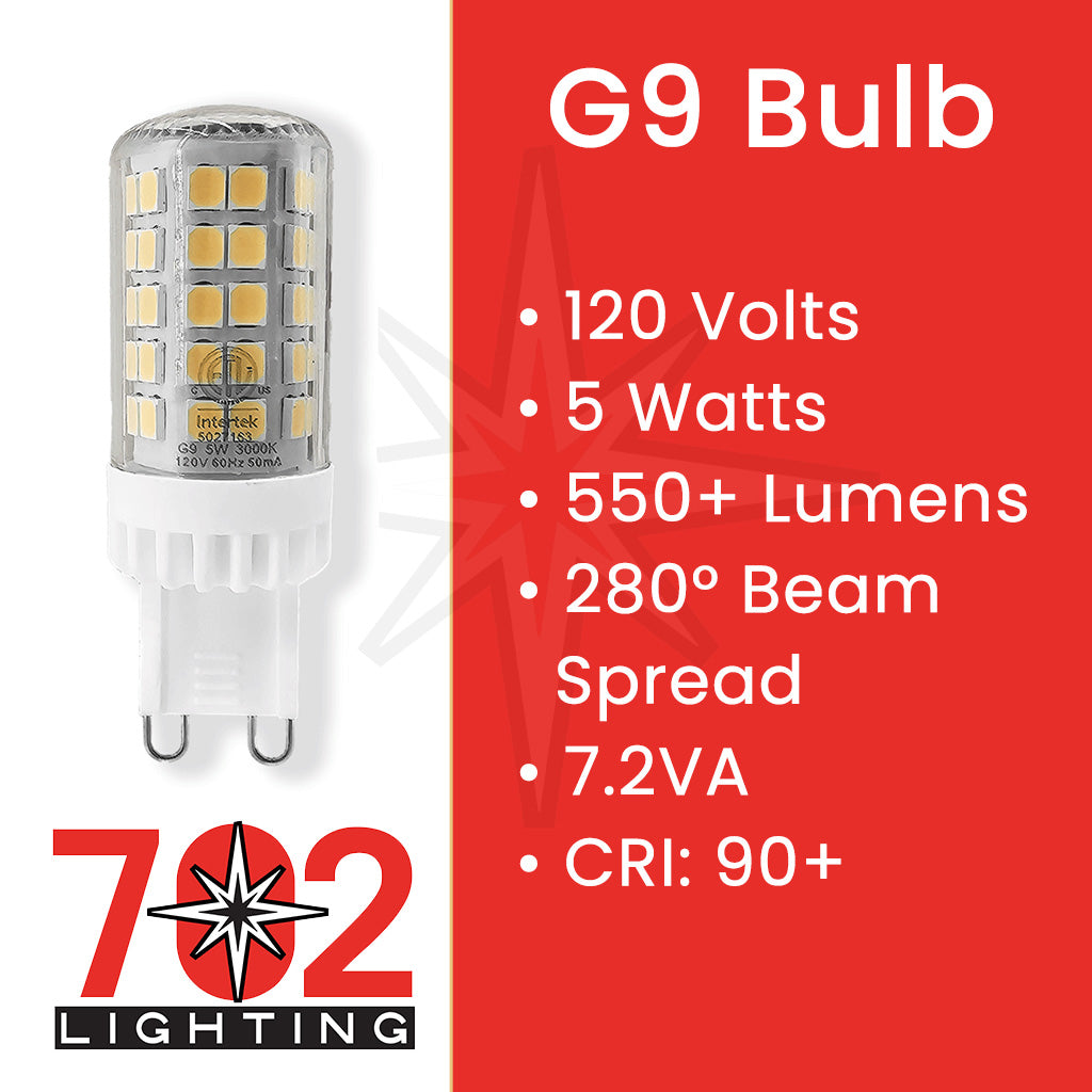 Long Life, Bright 120V G9 LED Bulbs [10 PACK] 5W, 2700K | 702 Lighting