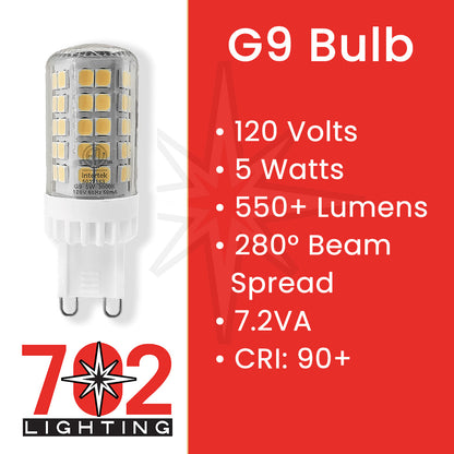 Long Life, Bright 120V G9 LED Bulbs [10 PACK] 5W, 2700K | 702 Lighting