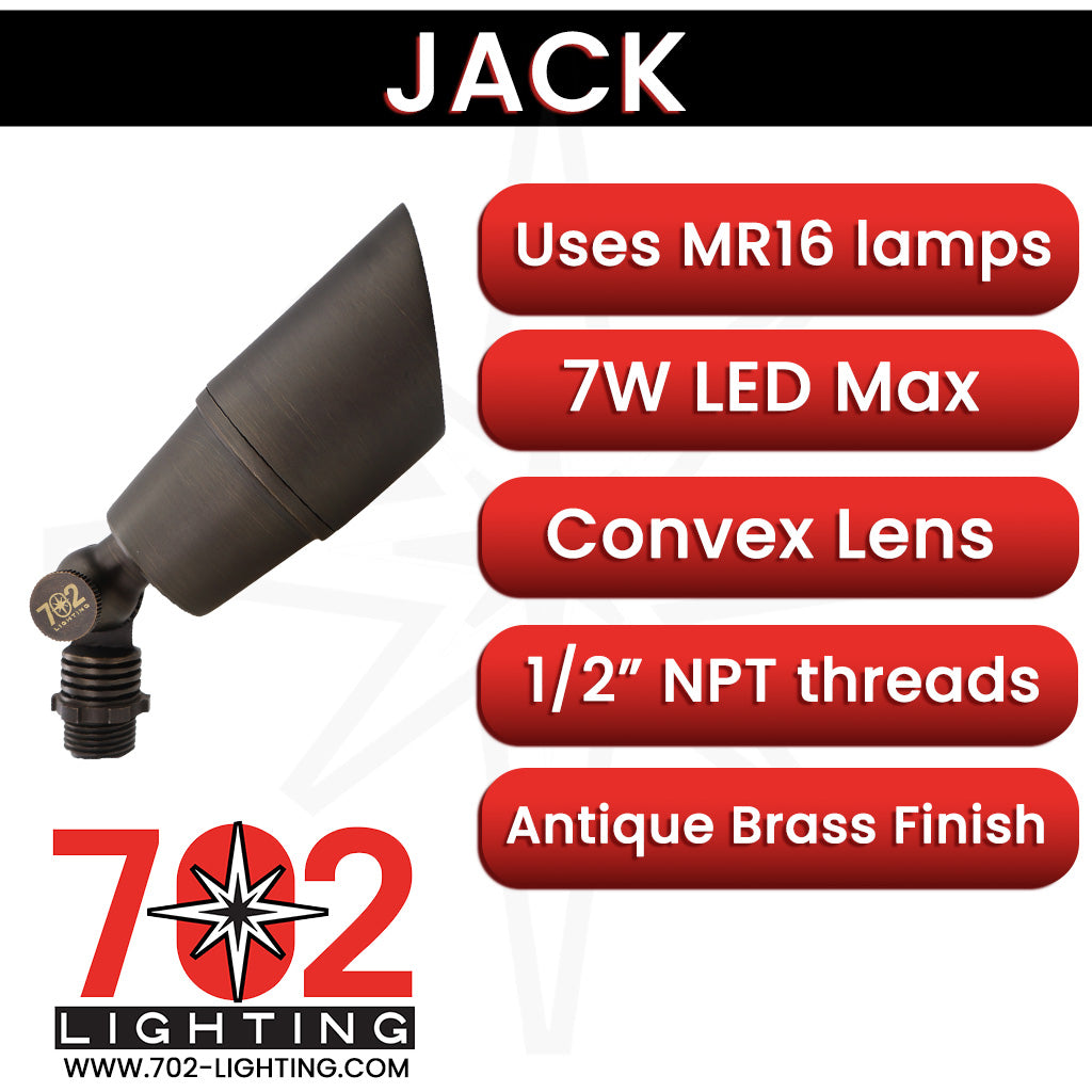 702 Lighting Jack - Fixed socket MR16 Drop-in Uplight in Antique Brass, Convex Lens