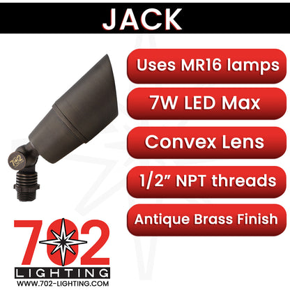702 Lighting Jack - Fixed socket MR16 Drop-in Uplight in Antique Brass, Convex Lens