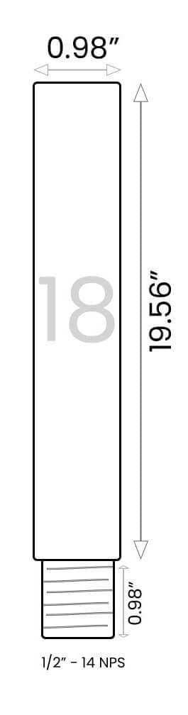 Schematic of 18-inch solid brass riser for landscape lighting, showing dimensions 0.98" diameter.