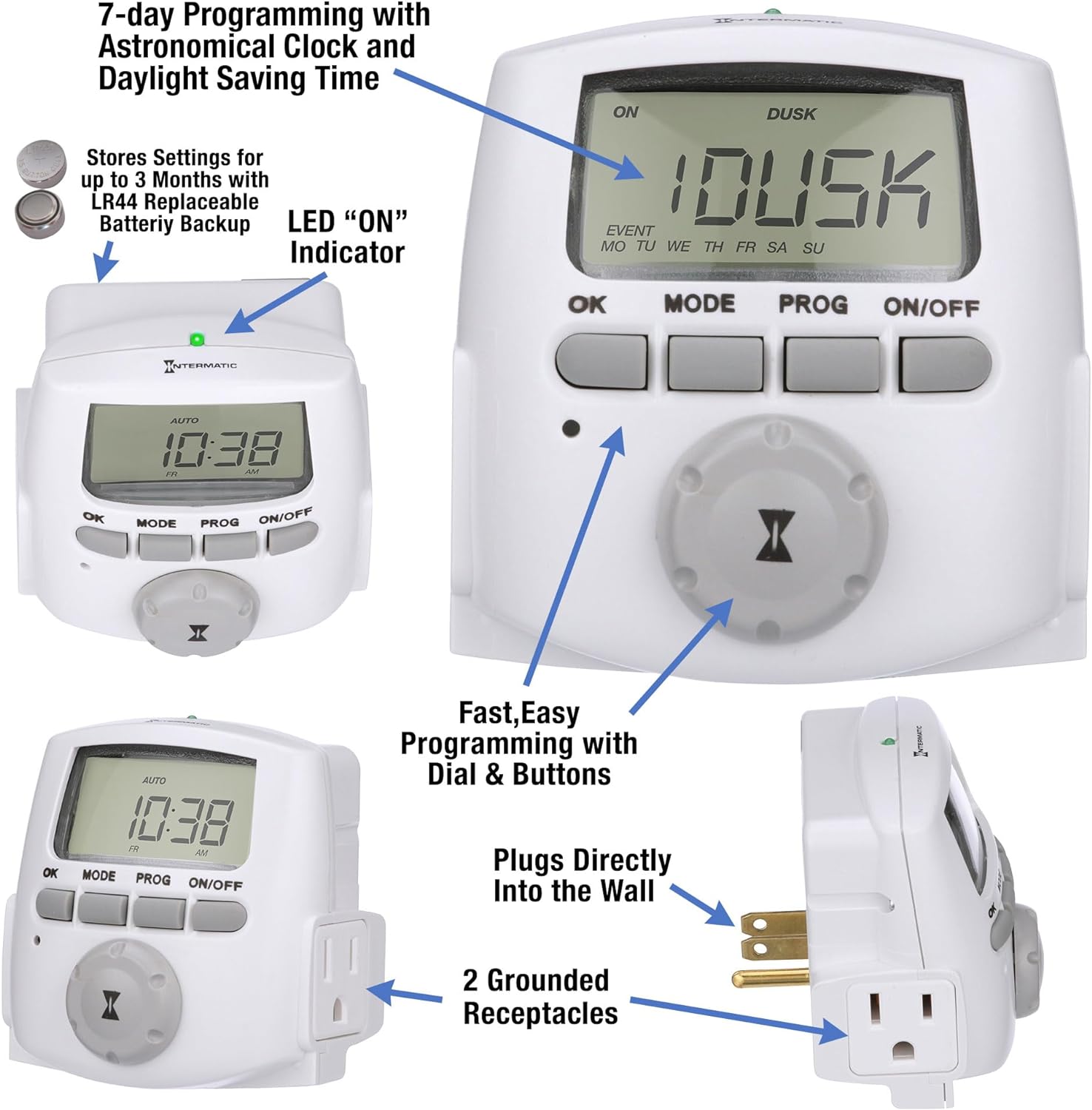 Intermatic Digital Timer, DT620, white, functions