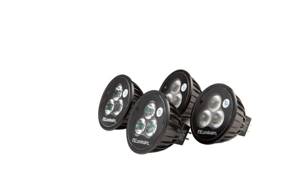FX Luminaire MR16 LED landscape lighting bulbs, 5W warm 2700K, 35° flood for outdoor illumination.