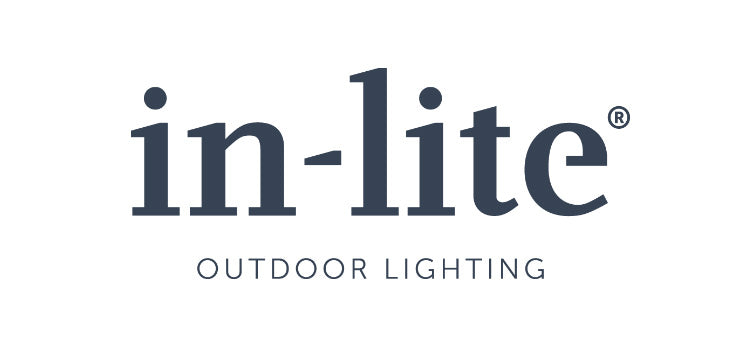 in lite lighting products, outdoor lighting, white with blue text