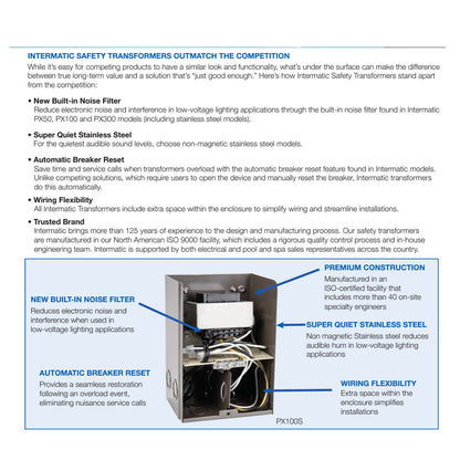 Intermatic PX100S • Pool & Spa 100W Multi Tap Safety Transformer • Stainless Steel Enclosure
