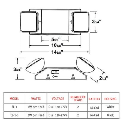 Westgate LED Emergency Lights with 2 Heads, 1W per head, 120-277V